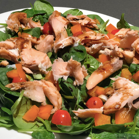 Fresh Spinach Salad with Blueberry Balsamic Glazed Salmon