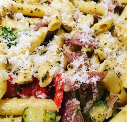Tuscan Herb White Bean Pasta with Prosciutto and Parm