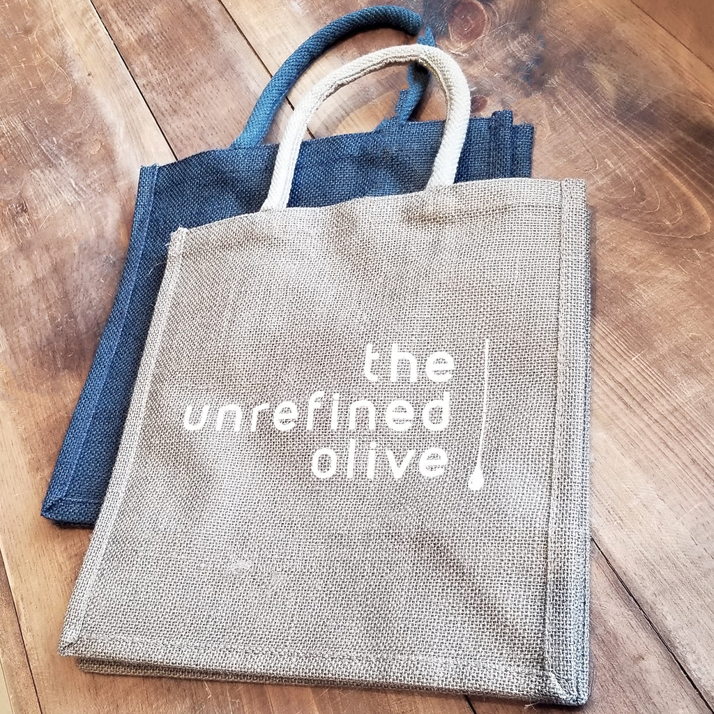 Jute gift bags for The Unrefined Olive in Kanata and The Glebe